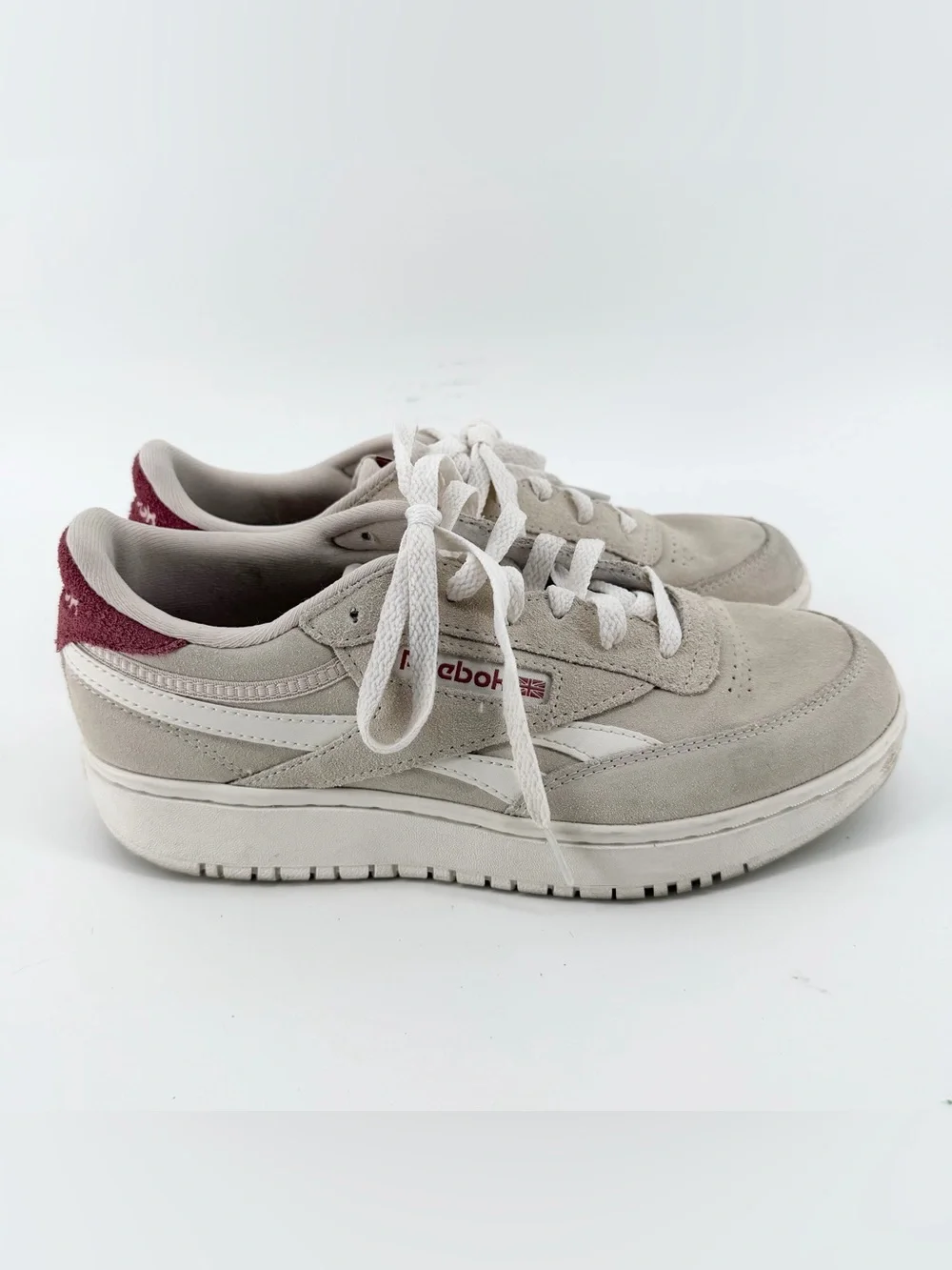 Reebok Club C Double Revenge Stucco Sedona Rose Suede Platform Shoes Womens 9.5